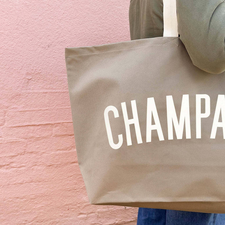 Beige tote bag with &