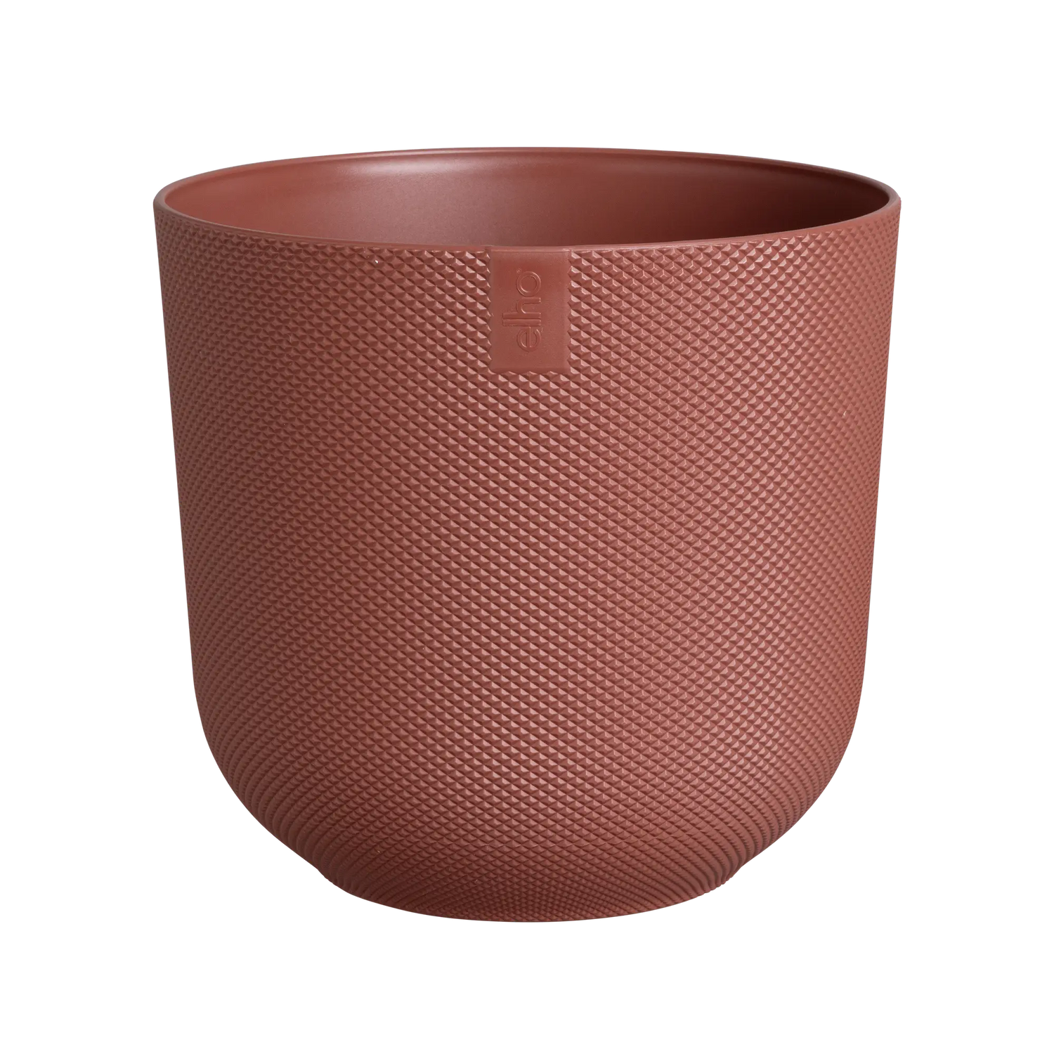 An Elho Jazz Round Tuscan Red coloured pot
