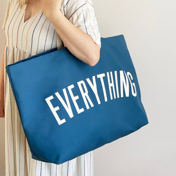 Ocean Blue Really Big Bag with ‘Everything’ Text on a White Background