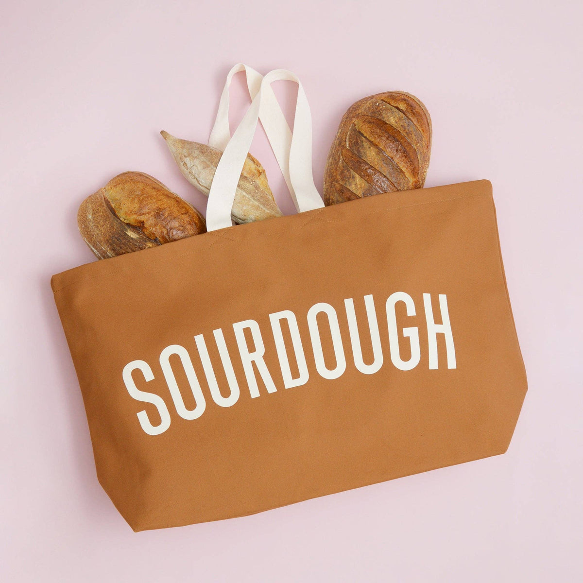 Brown tote bag with &