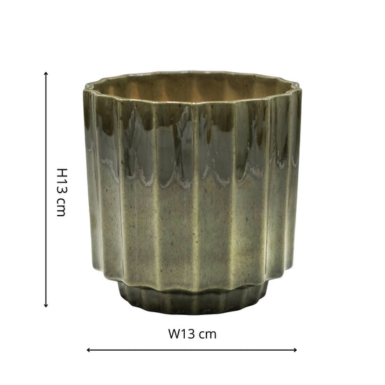 Lugano Scalloped Reactive Planter | Green | 13cm
