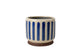 Decorative blue and white stripe pot with no drainage holes for indoor houseplants, cacti and succulents. 16cm on diameter. Foam pads on the base for protection. 