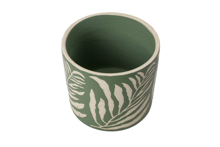 Decorative green leaf planter with no drainage holes for indoor houseplants, cacti and succulents. 16cm in diameter. 