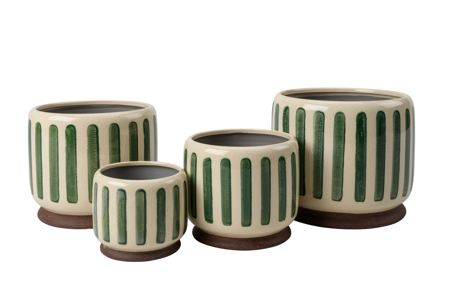 Decorative green stripe planter with no drainage holes for indoor houseplants, cacti and succulents. 16cm in diameter. 