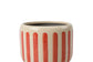 Decorative red and white stripe pot with no drainage holes for indoor houseplants, cacti and succulents. 16cm on diameter. Foam pads on the base for protection. 