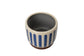Decorative blue and white stripe pot with no drainage holes for indoor houseplants, cacti and succulents. 18cm on diameter. Foam pads on the base for protection. 