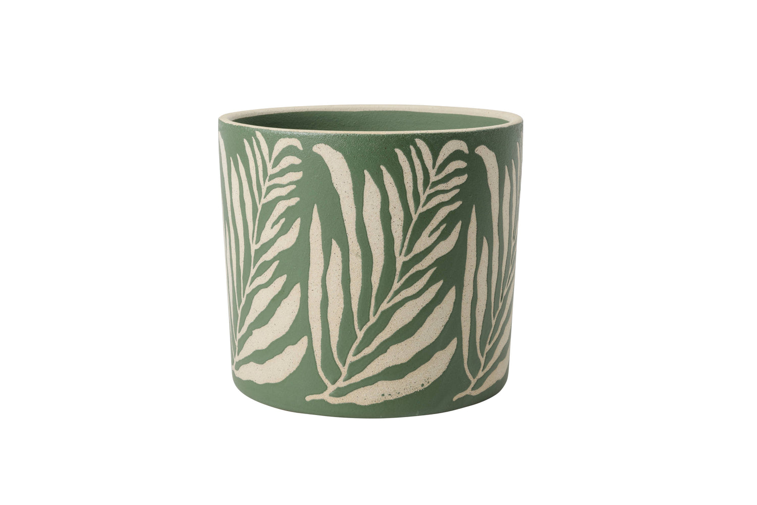 Decorative green leaf planter with no drainage holes for indoor houseplants, cacti and succulents. 18cm in diameter. 