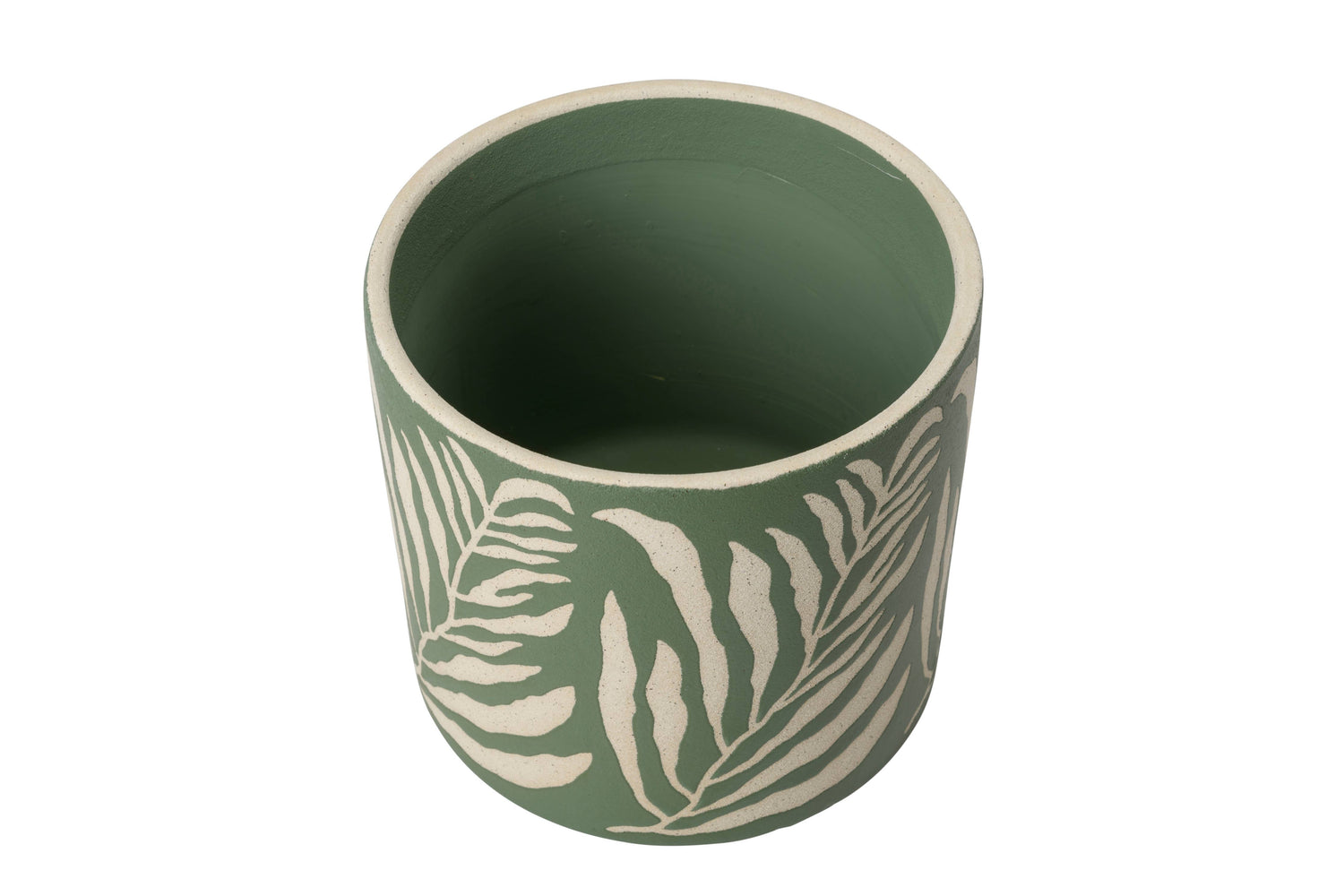 Decorative green leaf planter with no drainage holes for indoor houseplants, cacti and succulents. 18cm in diameter. 
