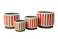 Decorative red and white stripe pot with no drainage holes for indoor houseplants, cacti and succulents. 18cm on diameter. Foam pads on the base for protection. 