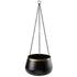 Steel Decorative hanging pot. In black with a gold strip with no drainage holes for indoor houseplants, cacti and succulents. With a 19.5cm diameter.