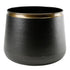 Steel Decorative floor pot. In black with a gold strip with no drainage holes for indoor houseplants, cacti and succulents. With a 27cm diameter.