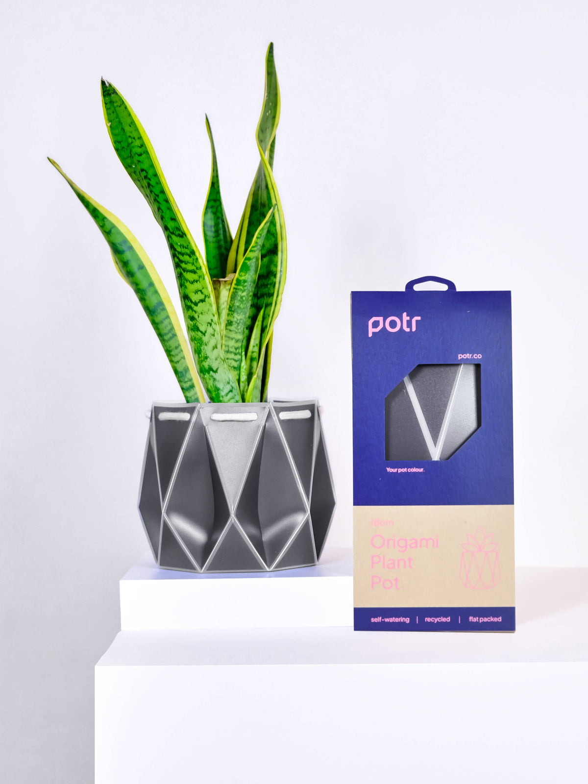 POTR | Slate Grey Self-watering Plant Pot | 18cm