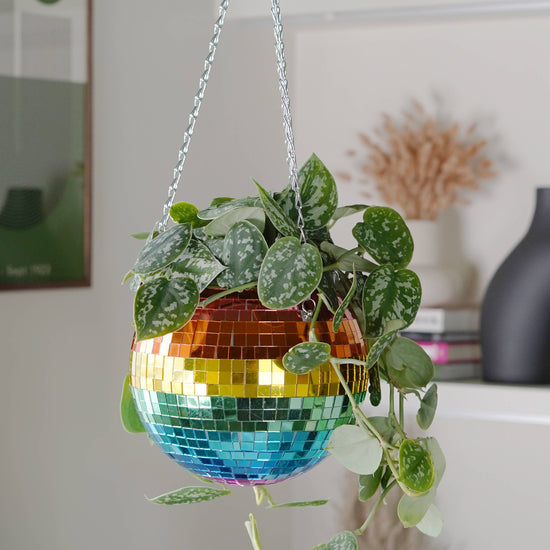 Disco Ball Hanging Planter Rainbow 8-inch