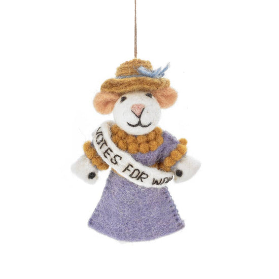 Handmade Felt Emmeline the Suffragette Mouse Hanging Decoration