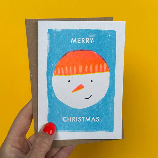 Merry Christmas Card – Hand Painted Snowman Holiday Design