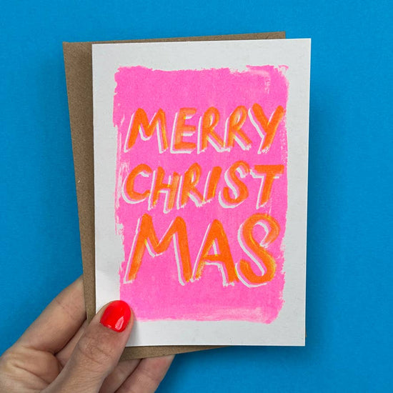 Hand Painted Merry Christmas Card – Pink & Orange Bright