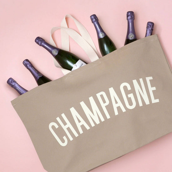 Beige tote bag with &