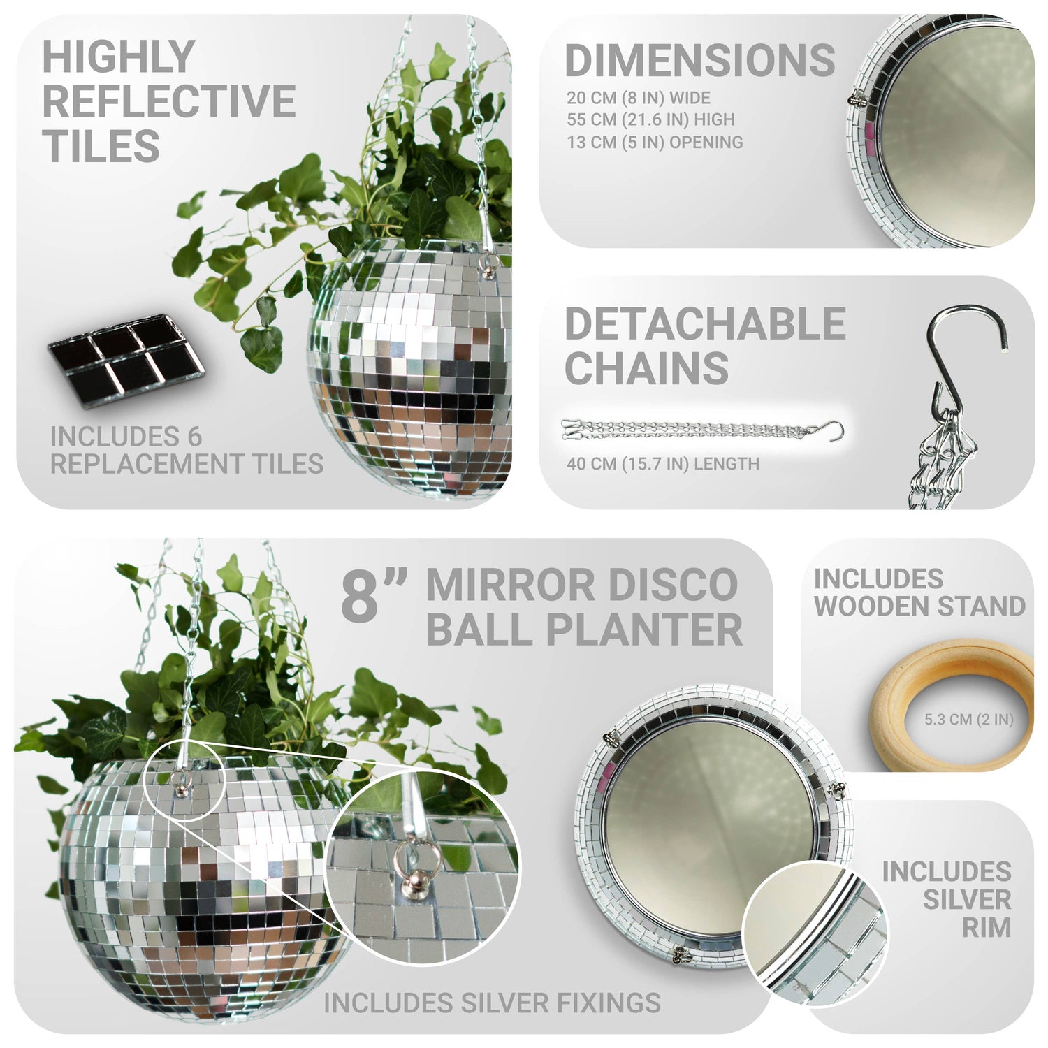 Disco ball hanging planter 8-inch outside Urban Tropicana plant shop in Chiswick, London