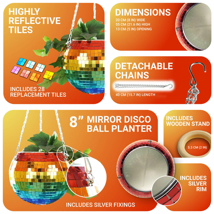 Disco ball hanging planter rainbow 8-inch from Urban Tropicana&