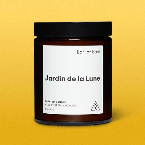 Soy wax candle from East of Eden. Hand Poured in London. Jardin de la Lune scent with blackberry leaf, bergamot, and tuberose. 