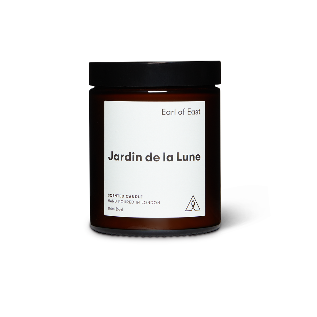 Soy wax candle from East of Eden. Hand Poured in London. Jardin de la Lune scent with blackberry leaf, bergamot, and tuberose. 