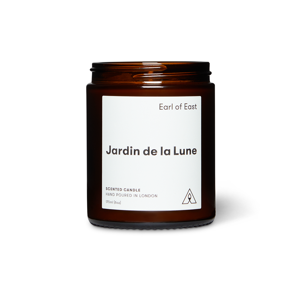 Soy wax candle from East of Eden. Hand Poured in London. Jardin de la Lune scent with blackberry leaf, bergamot, and tuberose. 