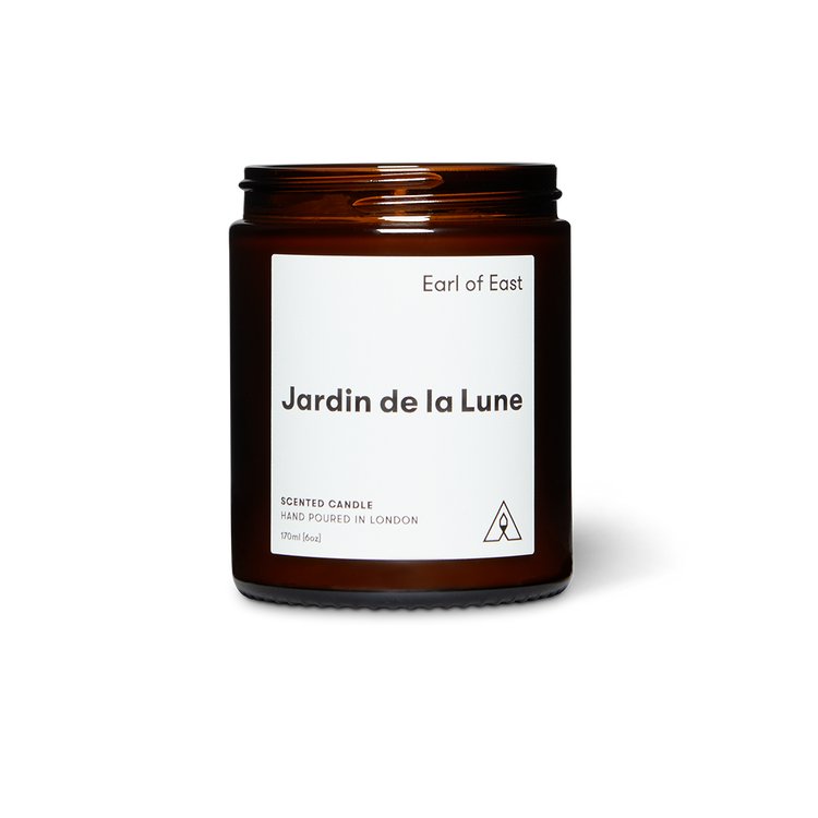 Soy wax candle from East of Eden. Hand Poured in London. Jardin de la Lune scent with blackberry leaf, bergamot, and tuberose. 