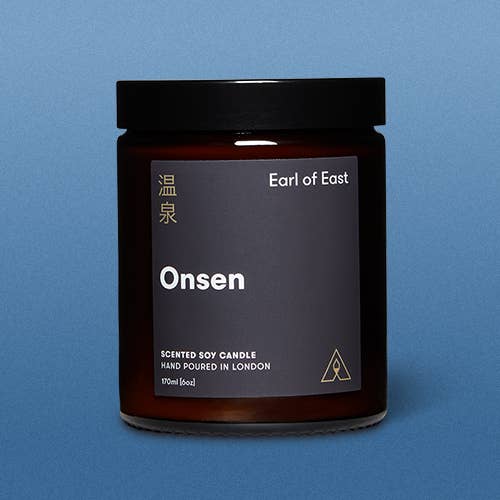 Soy wax candle from East of Eden. Hand Poured in London. Onsen scent with peppermint, eucalyptus, mandarin. 