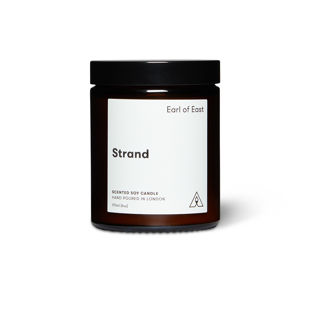 Soy wax candle from East of Eden. Hand Poured in London. Strand scent with mandarin rind, seaweed, birch wood, bay leaf. 