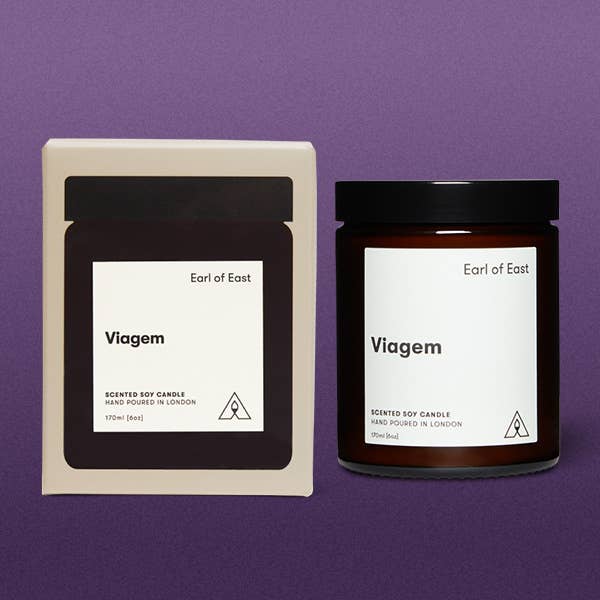 Soy wax candle from East of Eden. Hand Poured in London. Viagem scent with coconut, oregano, fig. 