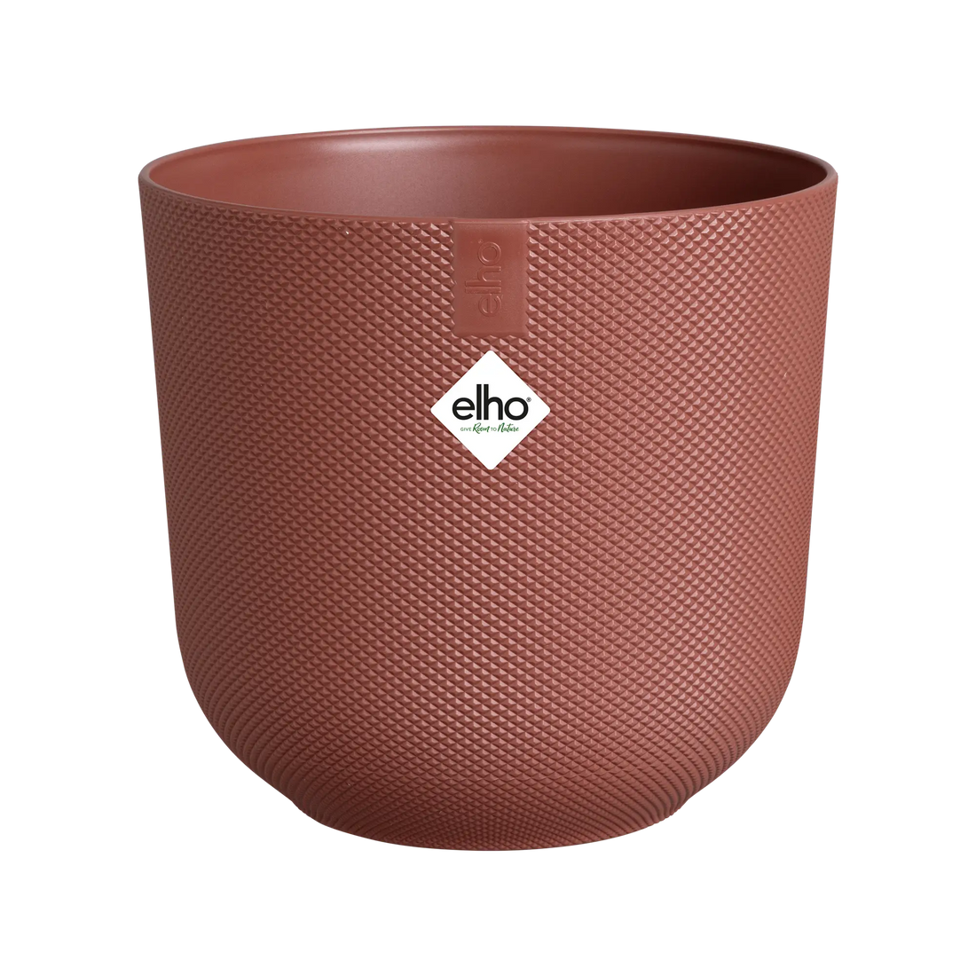 An Elho Jazz Round Tuscan Red coloured pot