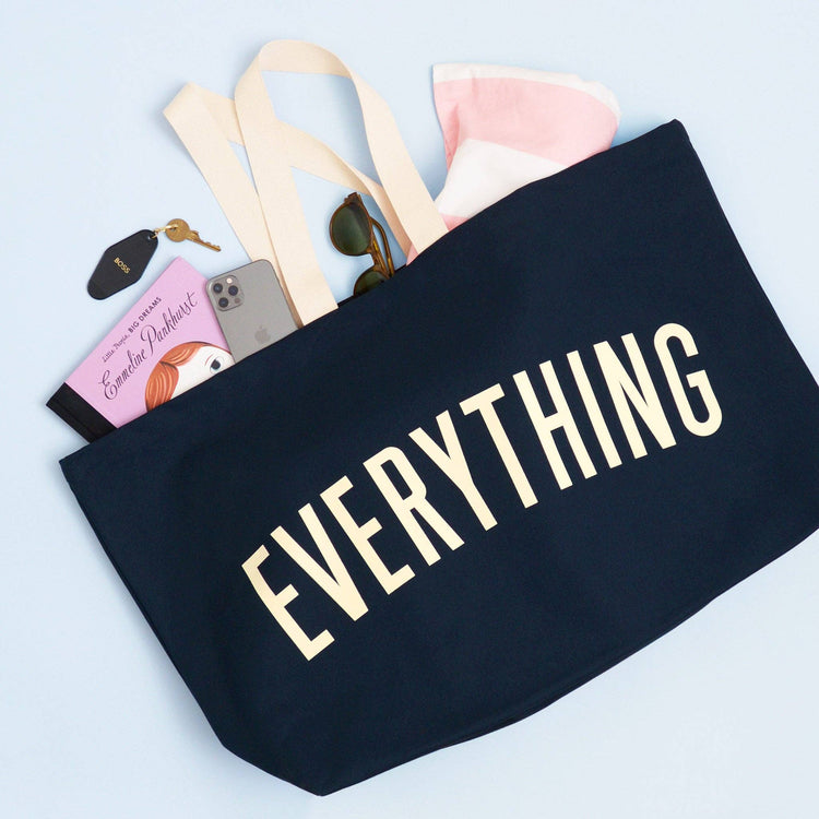 Black tote bag with &