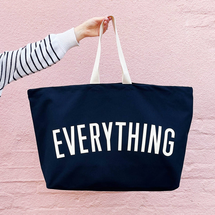 Navy tote bag with &