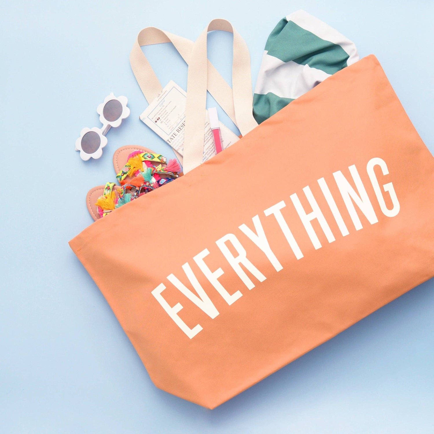 Orange tote bag with &