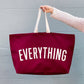 Burgundy Really Big Bag with ‘Everything’ Text on a Blue Background
