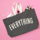 Grey Really Big Bag with ‘Everything’ Text on a Pink Background