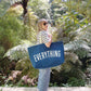 Ocean Blue Really Big Bag with ‘Everything’ Text on a Leafy Background