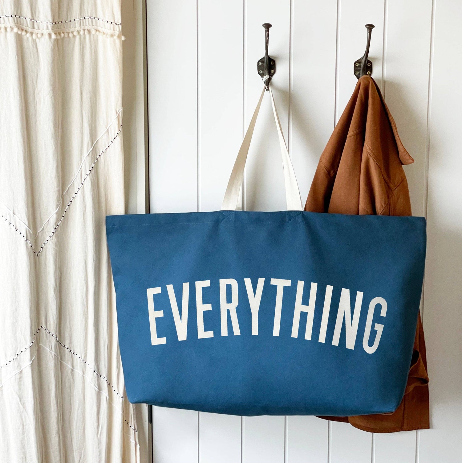 Ocean Blue Really Big Bag with ‘Everything’ Text on a Neutral Background