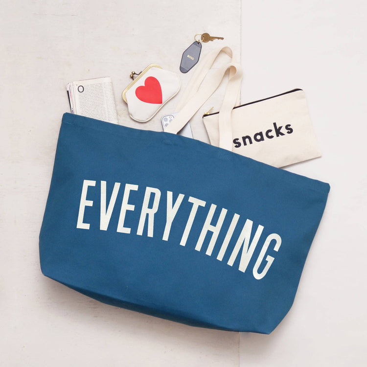 Ocean Blue Really Big Bag with ‘Everything’ Text on a White Background