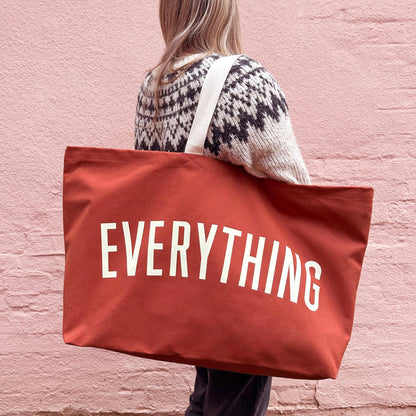 Rust Really Big Bag with ‘Everything’ Text on a Pink Background
