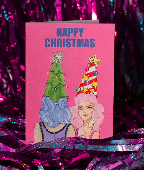 Greeting Card - ‘Happy Christmas Girls’ by Stengun Drawings