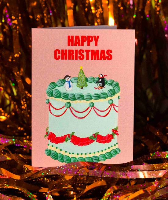 Greeting Card - ‘Happy Christmas Cake’ by Stengun Drawings