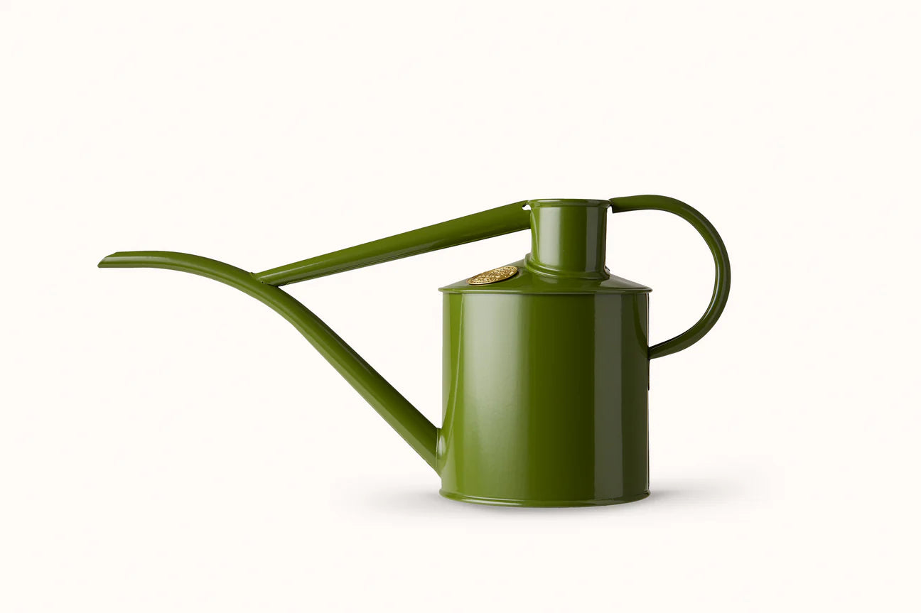 Haws Fazeley Flow Two Pint Fern Green watering can in front of a white background