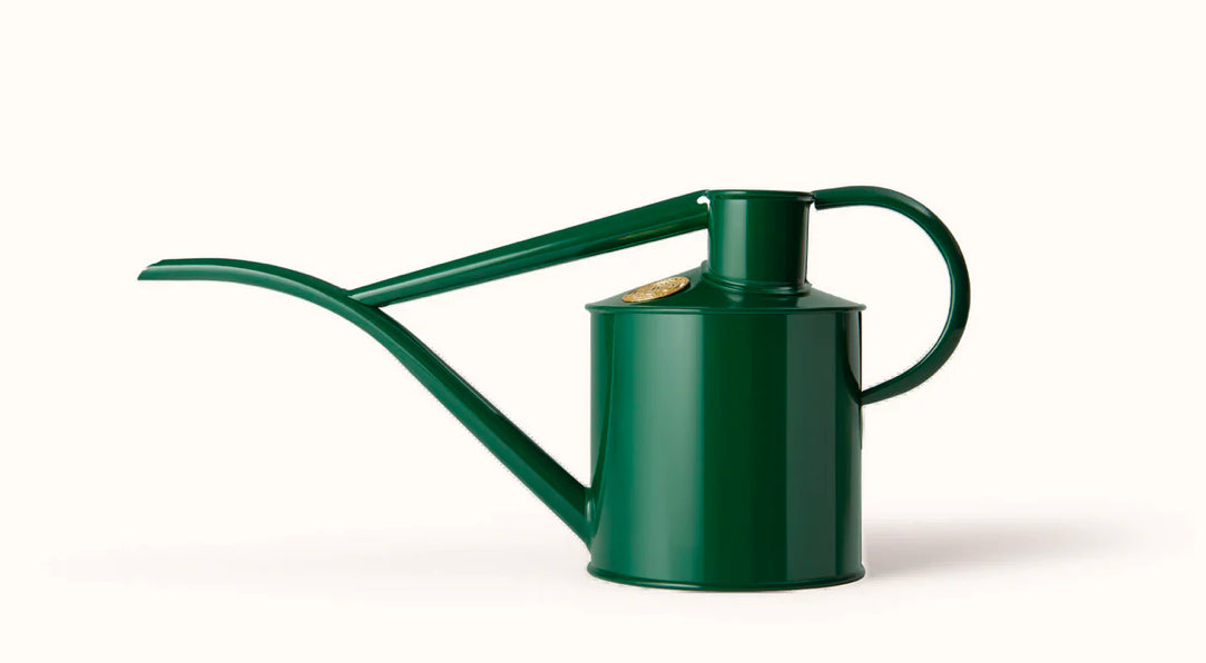 Haws Fazeley Flow Two Pint Haws Green watering can in front of a white background