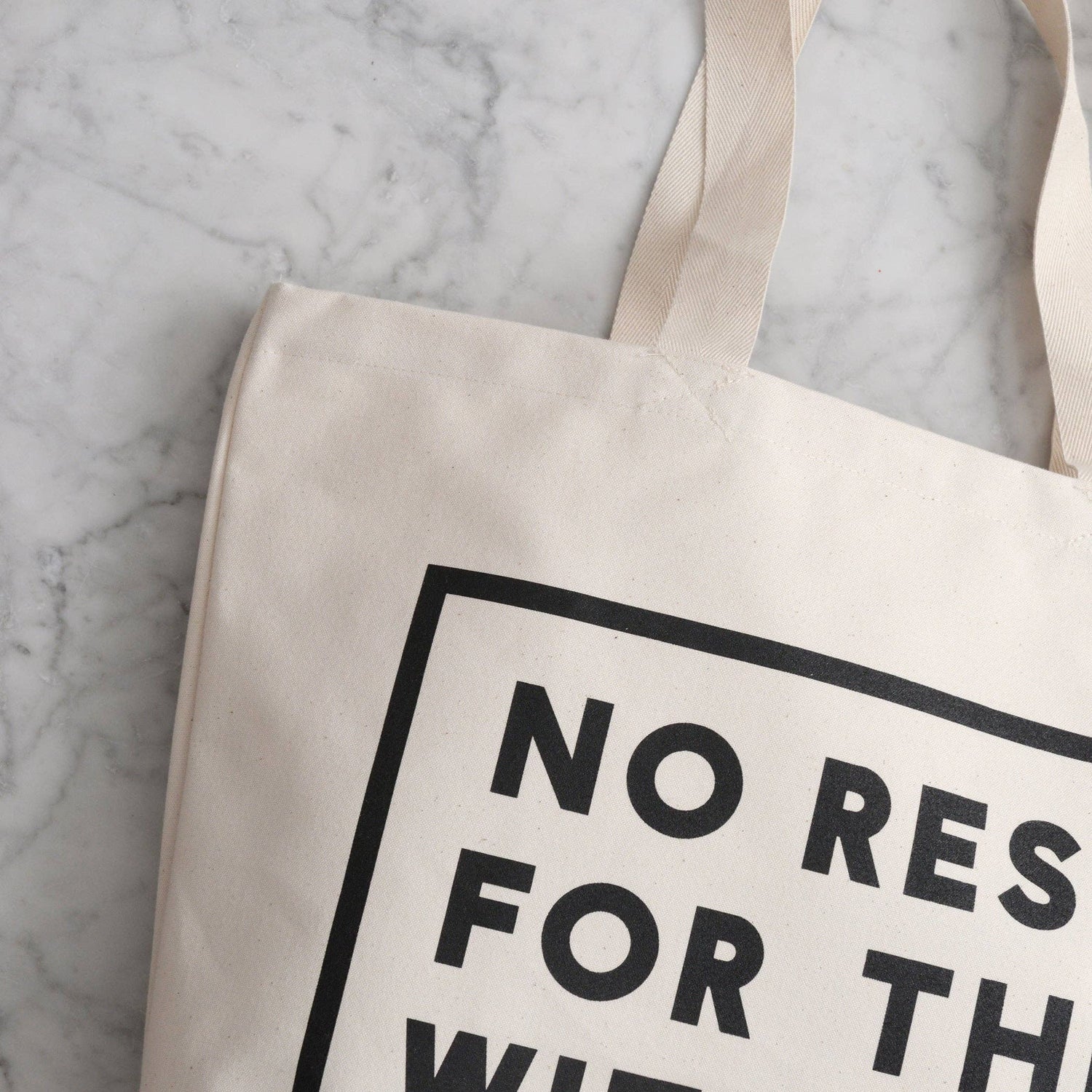 Canvas Tote Bag with ‘No Rest For With the Kid’ Text on a Marble Background