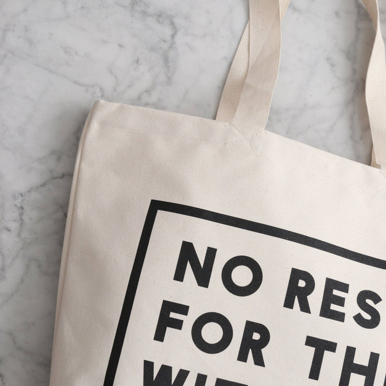 Canvas Tote Bag with ‘No Rest For With the Kid’ Text on a Marble Background