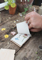 Pocket flower press that is a perfect size to press and dry flowers on the go. Blue, yellow and green dandelion print. Strong elastic bands, 5 sheets of corrugated card and 8 sheets of sugar paper to ensure good pressing. 