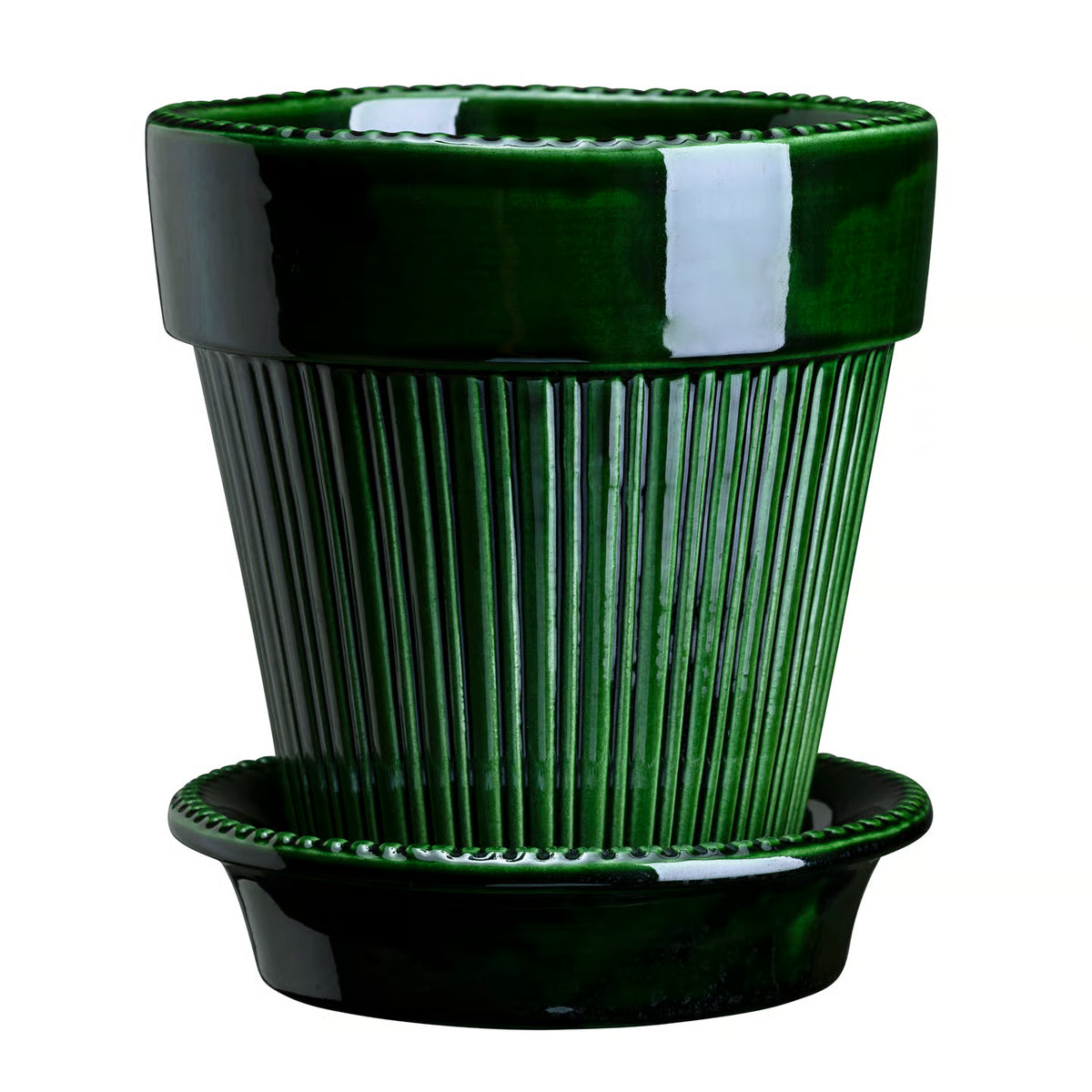 Bergs Potter | Simona | Glazed Emerald Green Pot &amp; Saucer