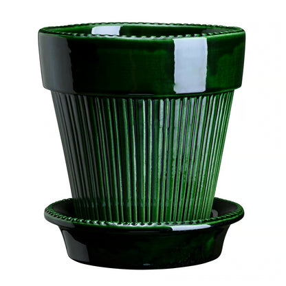 Bergs Potter | Simona | Glazed Emerald Green Pot & Saucer