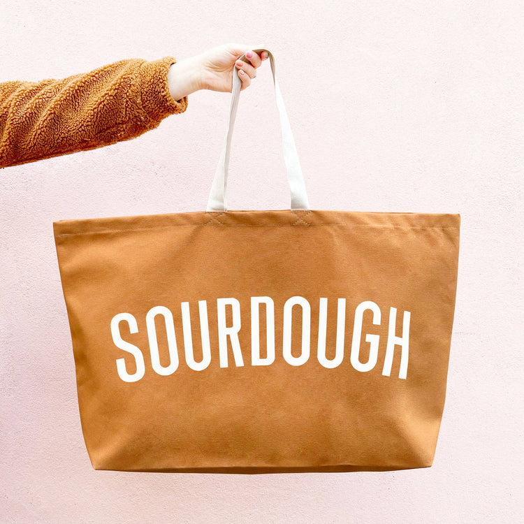 Brown tote bag with &